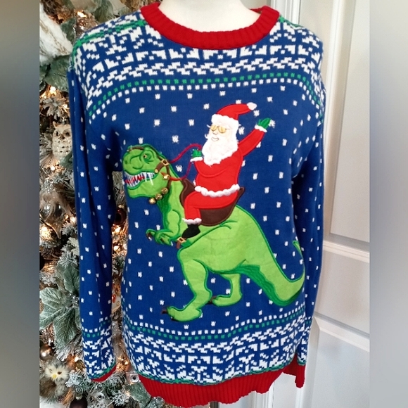 Blizzard Bay Sweaters - Blizzard Bay Santa on a T-Rex Ugly Christmas Sweater Sz Small